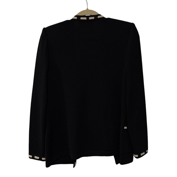 St. John 8 Santana Knit 100% Wool Cardigan Sweater Contrast Trim Jacket Black - Picture 3 of 9